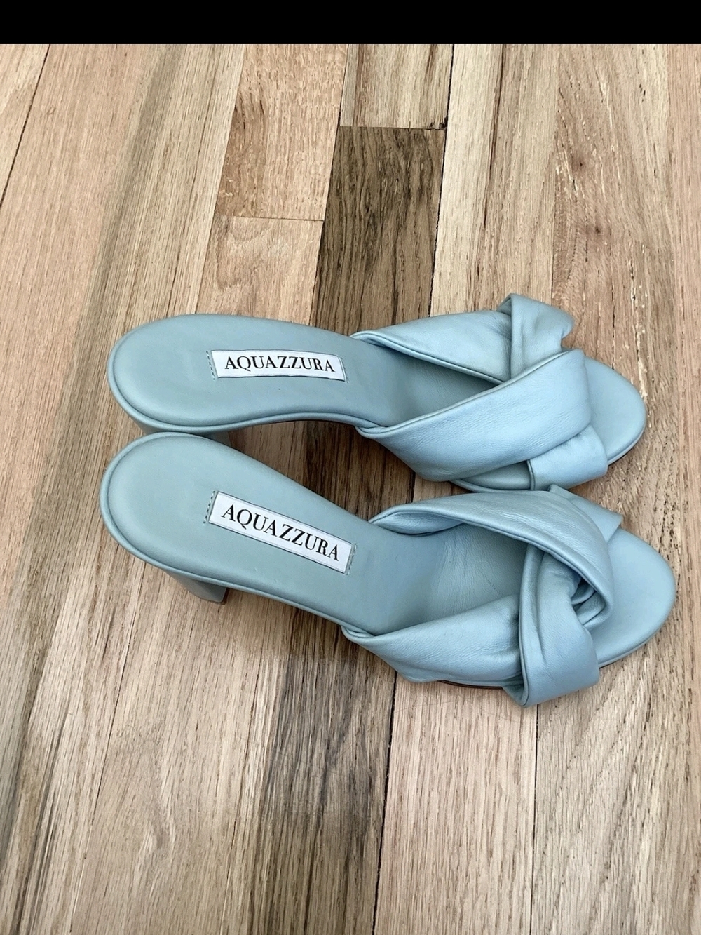 NWT Aquazzura Ladies Size 6/36 Teal Blue Ollie Knotted Sandals,100%Leather,Italy